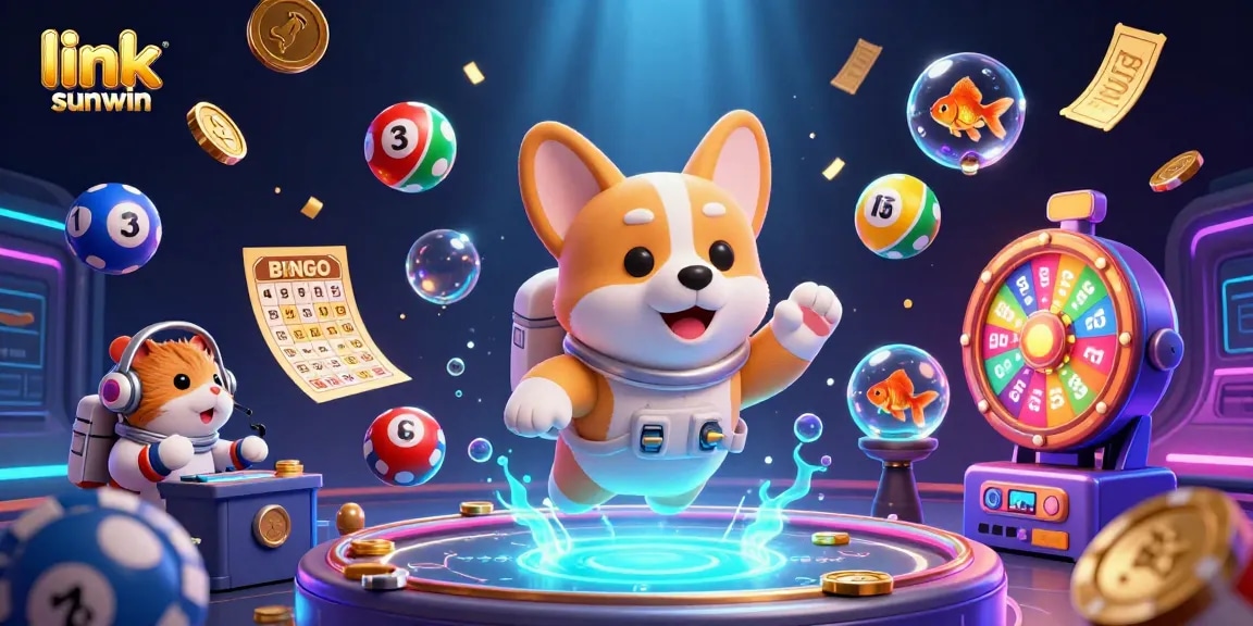 Experience excitement with link sunwin as the astronaut corgi navigates a vibrant casino in zero gravity.