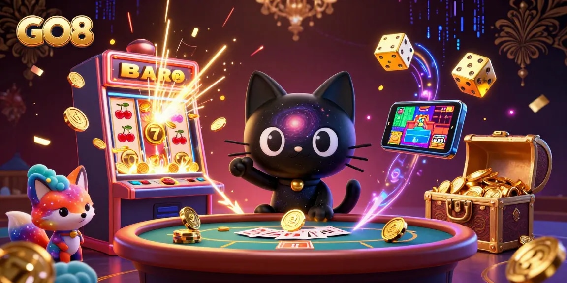 Experience thrilling gameplay at GO8, featuring dazzling slot machines and vibrant cosmic characters!