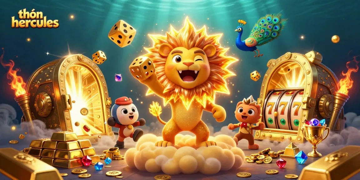 Engage with thần hercules in a vibrant online casino scene with dynamic slot elements.
