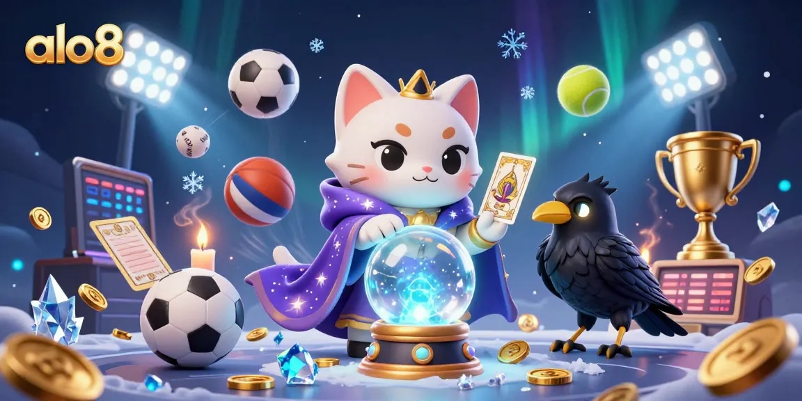 Win big with ALO8 as the fortune teller cat guides your casino journey in an engaging atmosphere.