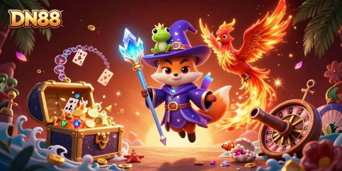 Experience the thrill at DN88 with vibrant 3D casino characters and dynamic game elements in action.