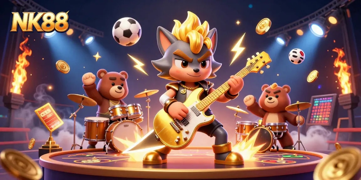 Engage in thrilling gameplay at NK88 with a rock star wolf and dynamic gaming elements.
