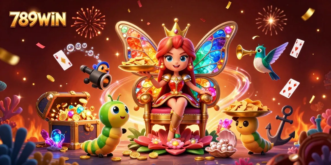 Engage in thrilling gameplay at 789WIN with vibrant 3D casino illustration showcasing a butterfly queen.