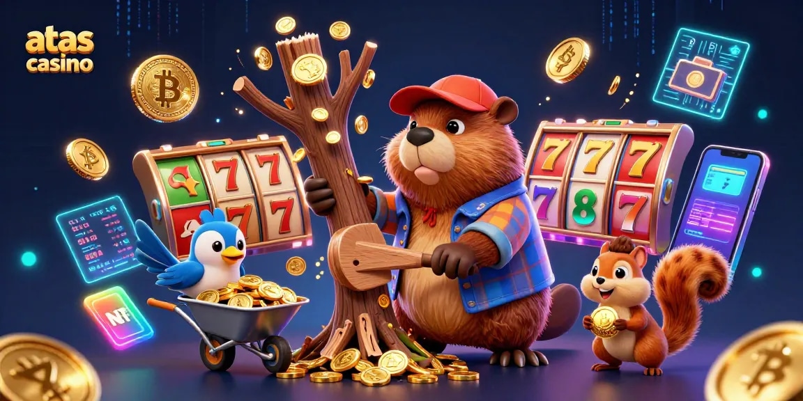 Experience the excitement of atas casino with vibrant 3D characters and enriching gaming elements in a cartoon scene.