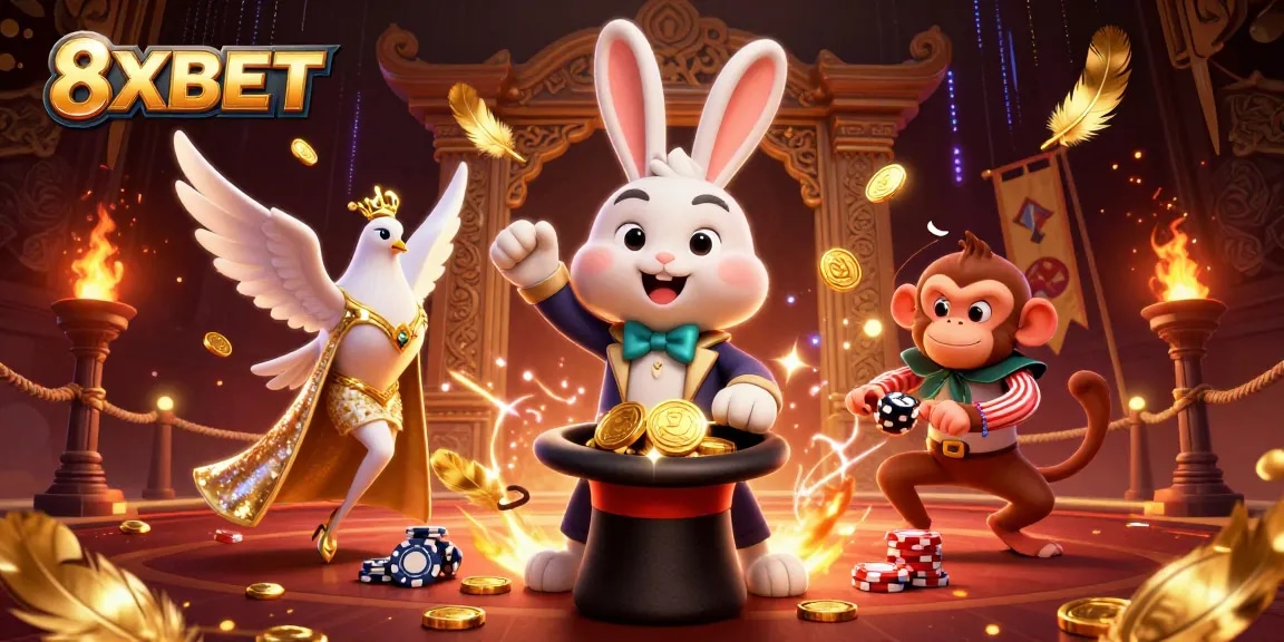 Experience the thrill of gaming with 8XBET's vibrant casino scene featuring magical characters and dynamic elements.