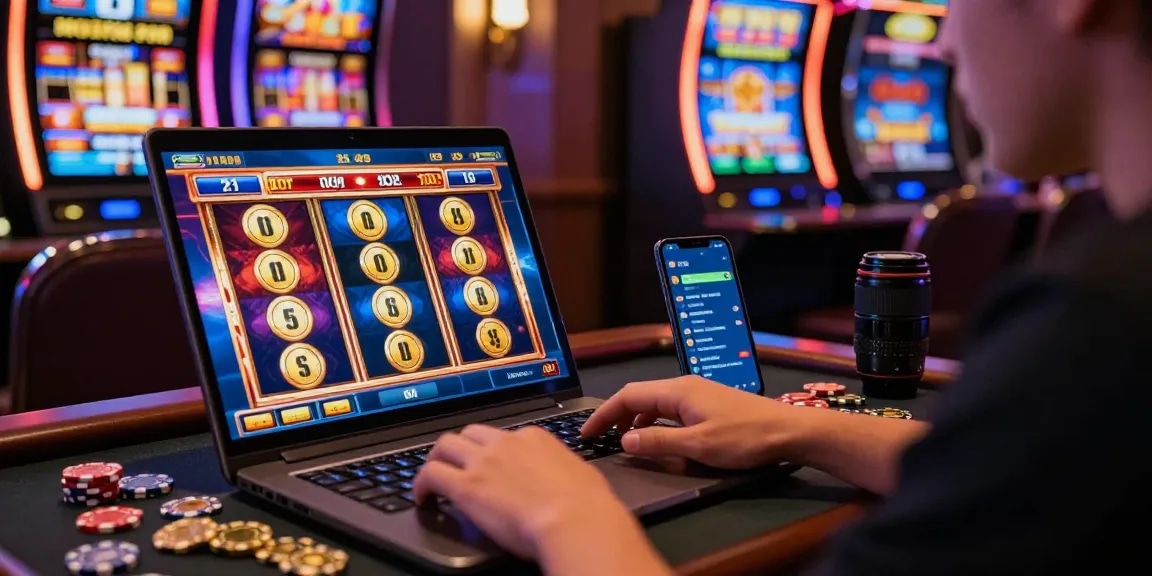 Player engaging with an online slot game interface, showcasing immersive gaming experience.