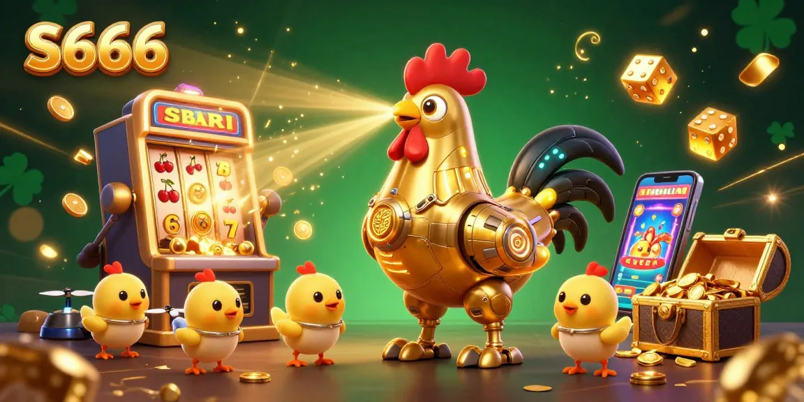 S666 engages players with vibrant 3D casino elements, showcasing slot machines and golden jackpots.