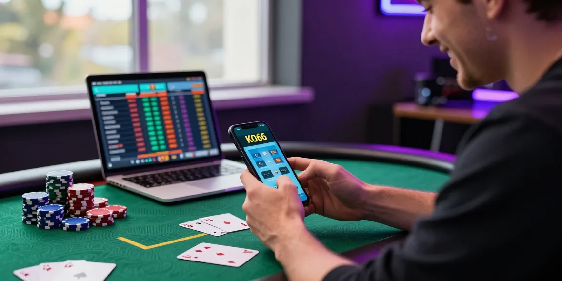 Exciting online gaming moment with KO66 app user engaged in vibrant atmosphere.