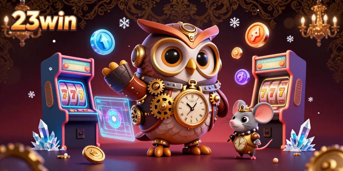 Experience the excitement of 23win with vibrant casino elements and 3D characters in an immersive setting.