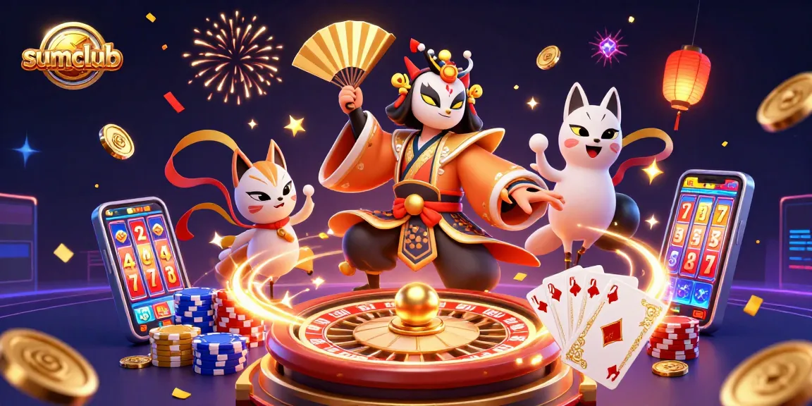 Experience excitement at sumclub with vibrant casino-themed illustrations and dynamic gaming elements.
