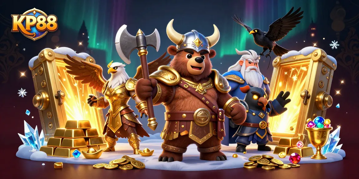 Engage with KP88's thrilling slots and jackpots amidst cascading gold and gems.