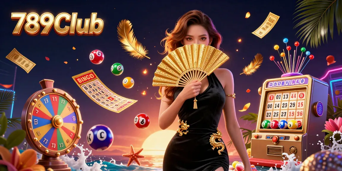 Engaging 789Club scene with dynamic lottery elements and a stunning Asian woman in a luxurious setting.