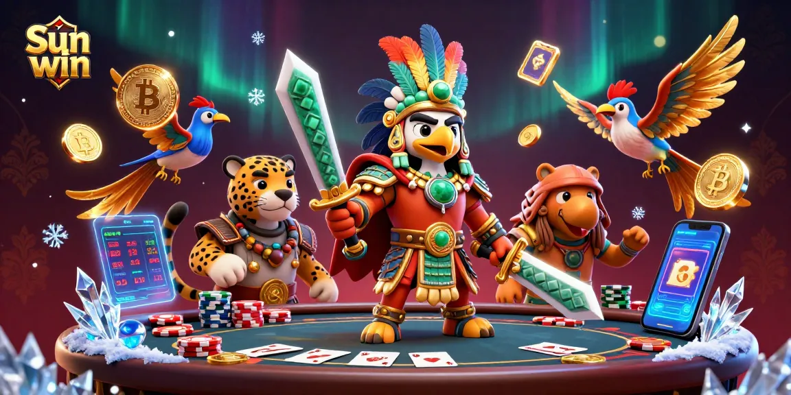 Explore game strategies at Sun win with the energetic Aztec warrior scene in a vibrant casino.