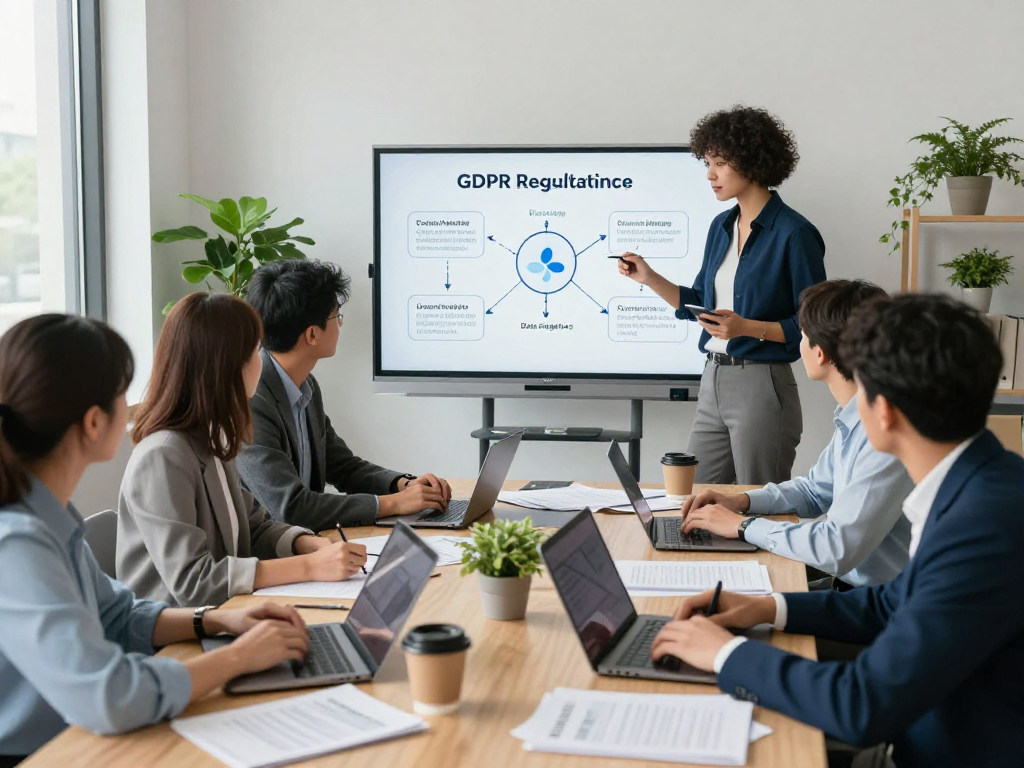 Professionelles Team diskutiert über Datenschutz und DSGVO-Vorgaben im Wissen / Blog-Hub.