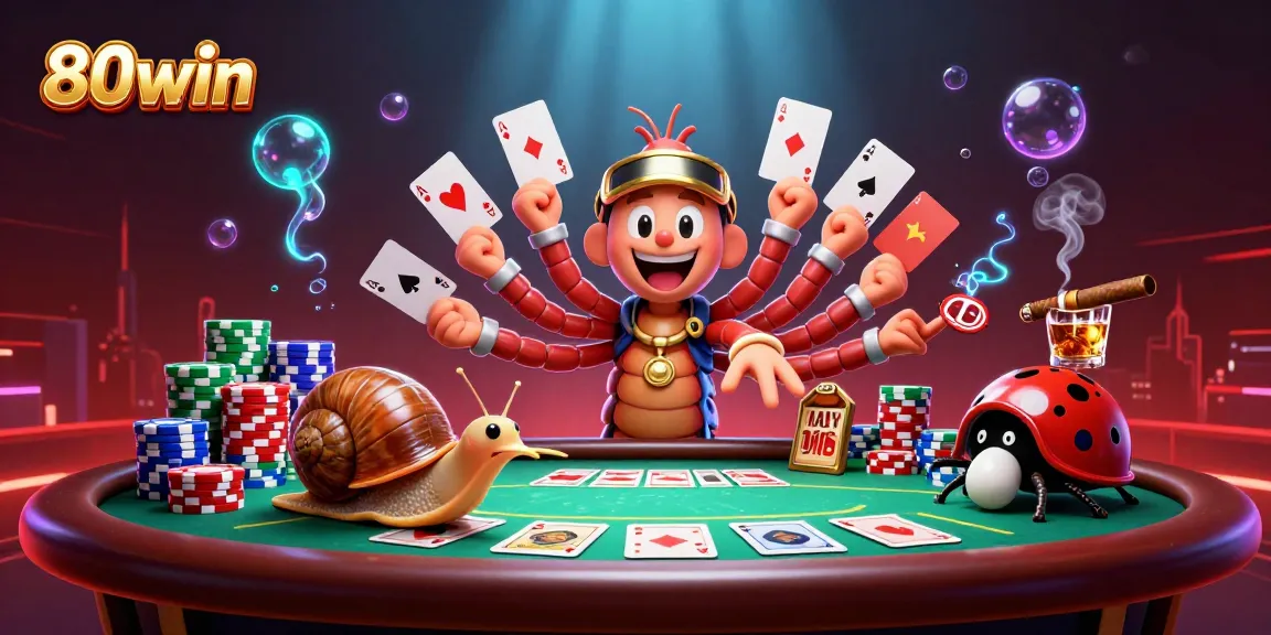 Experience thrilling gameplay with 80win featuring a millipede dealer, high-roller chip stacks, and vibrant poker action.