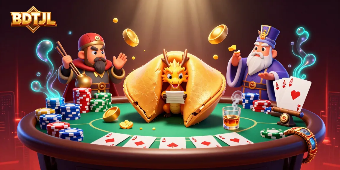 Experience the thrill of BDTJL with golden fortunes and poker elements in a dynamic casino scene.