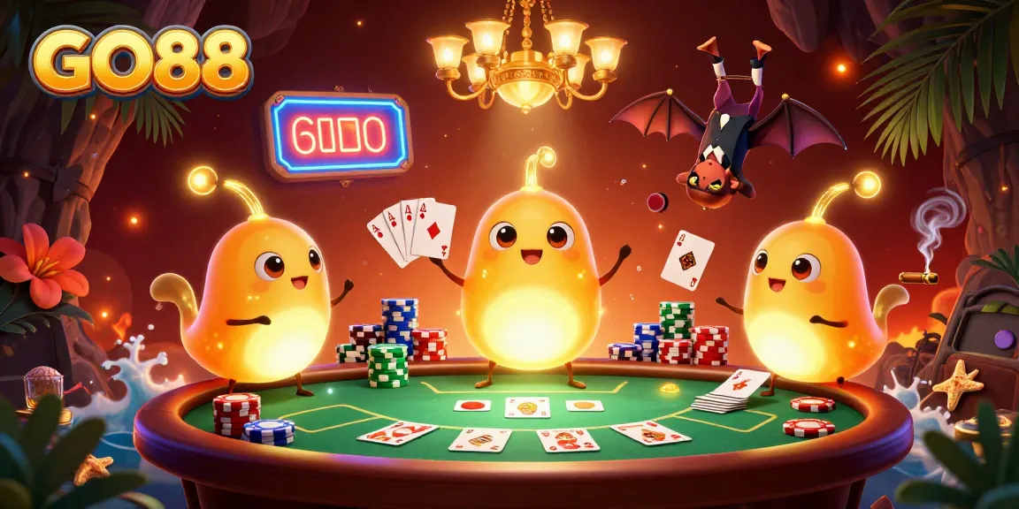 Win big at GO88 with a vibrant glowworm casino scene featuring poker action and rich gaming elements.