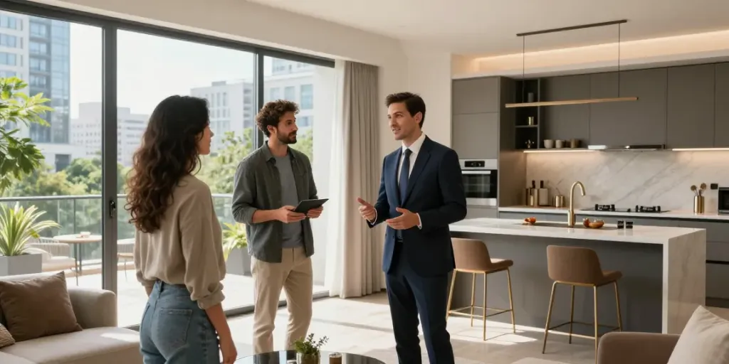 Der beste Immobilienmakler Frankfurt präsentiert eine luxuriöse Wohnung mit atemberaubendem Stadtblick.