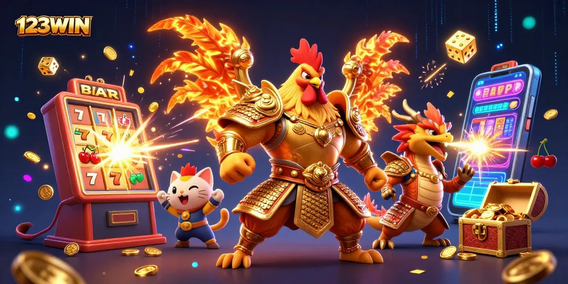 Join the excitement with 123WIN, featuring stunning characters amidst a vibrant casino backdrop.
