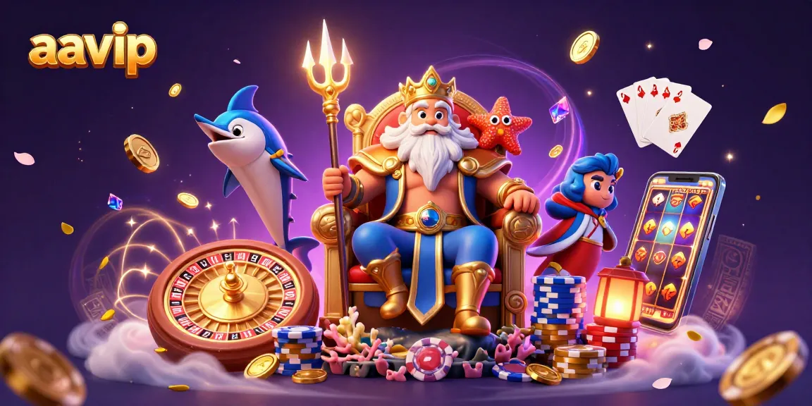 AAVIP casino scene featuring Neptune and riches, showcasing vibrant gaming elements.