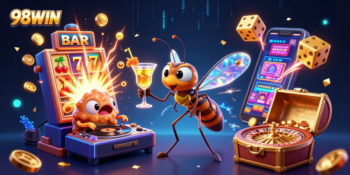 Engage with the vibrant excitement of 98WIN's online casino games in this animated 3D scene.