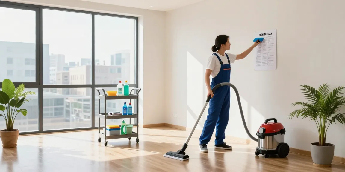 Professional cleaner performing umzugsreinigung bern in an urban apartment with eco-friendly products and bright lighting.