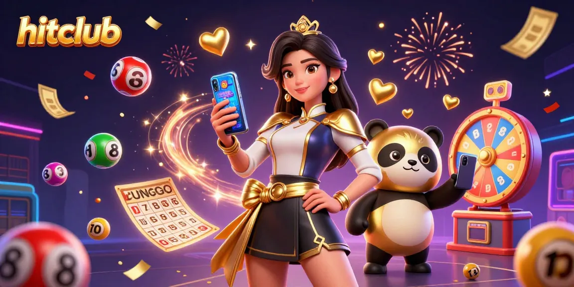 Engage with hitclub's vibrant casino games, featuring an Asian woman and golden panda mascot.