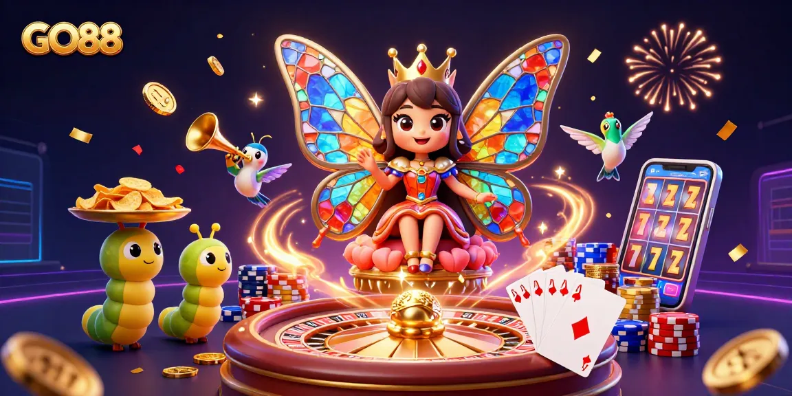 Experience GO88 with vibrant casino elements, animated characters, and rich gaming visuals.