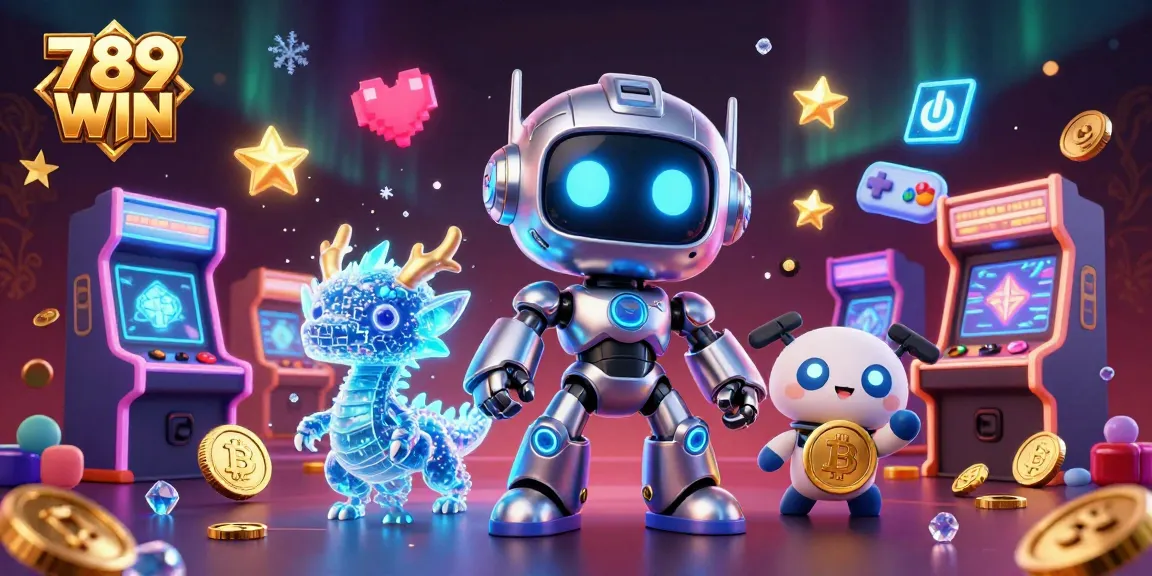 Engage with 789 WIN in a vibrant casino adventure, dominated by a futuristic robot with neon elements.