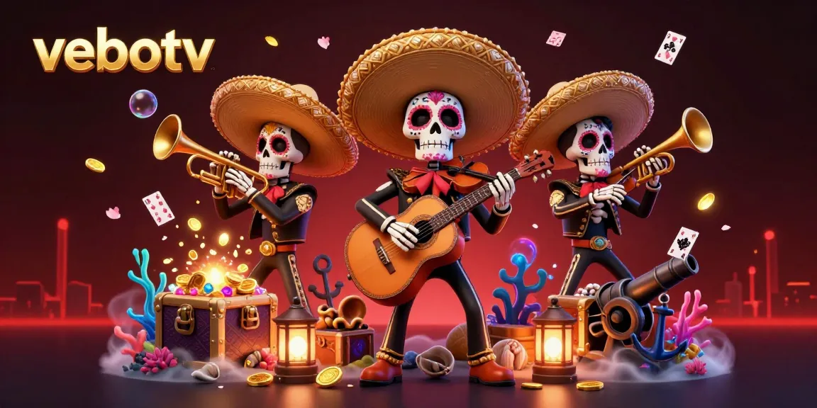 Experience the excitement of vebotv with a vibrant mariachi band and treasure-filled underwater scene.
