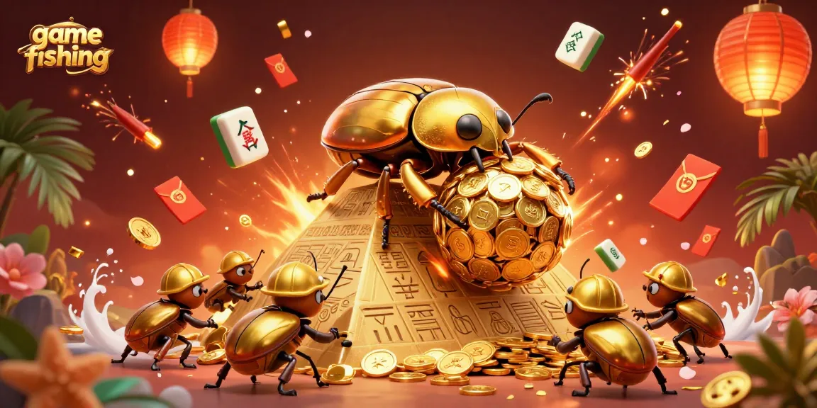 Launch into game fishing excitement with a golden beetle pushing coin-filled treasure!