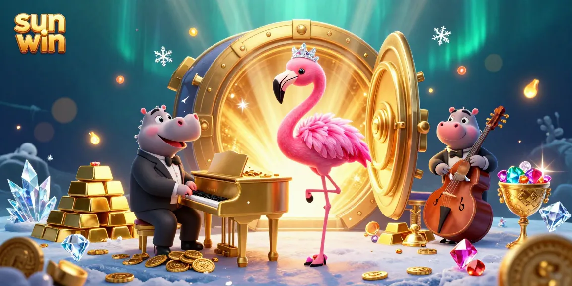 Win big at sun win with dynamic casino scenes featuring flamingo and hippo musicians.