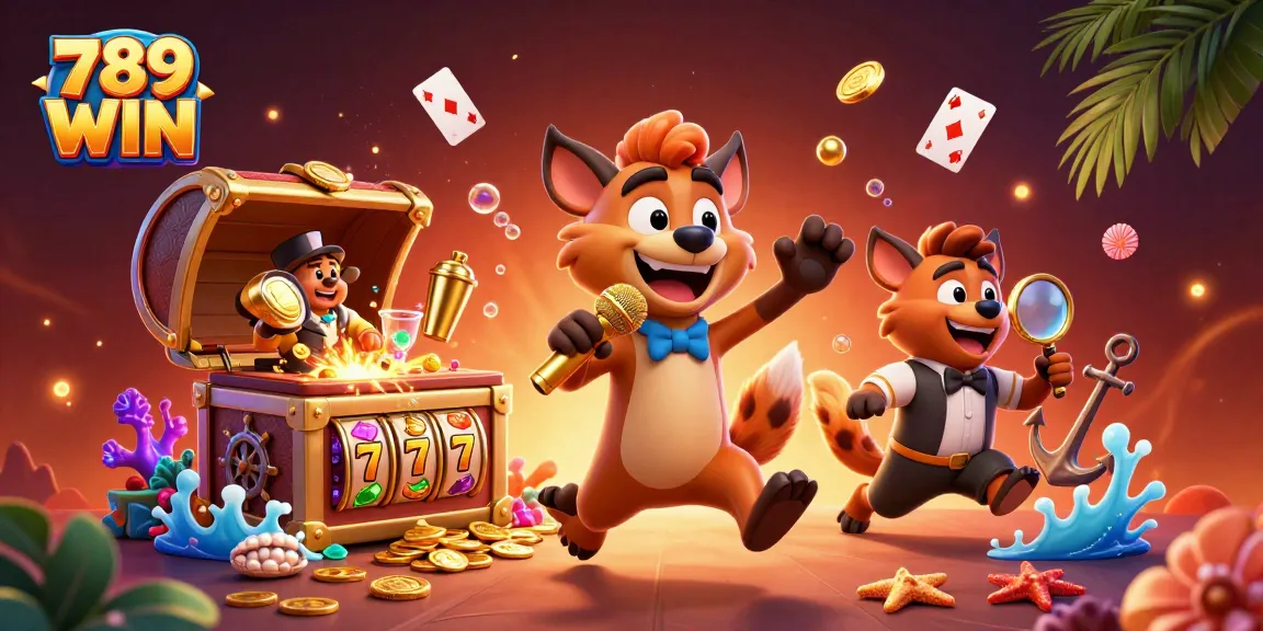 Experience the excitement of 789 WIN with a vibrant casino scene featuring hyenas engaging in comedy and gaming.