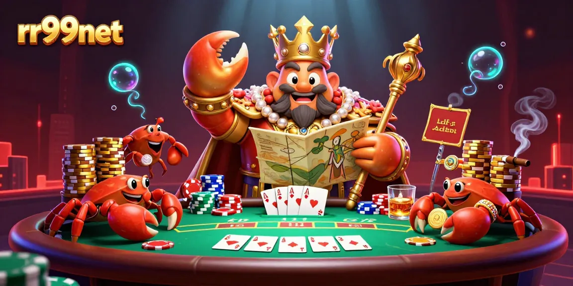 Experience the thrill of rr99net with our vibrant poker scene featuring a golden crab emperor and treasure