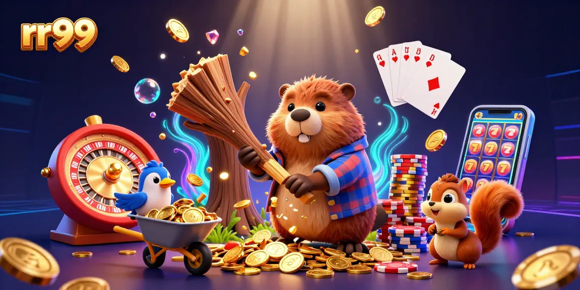 Win big at rr99 while enjoying a lively casino atmosphere with gold coins raining down and vibrant game elements!