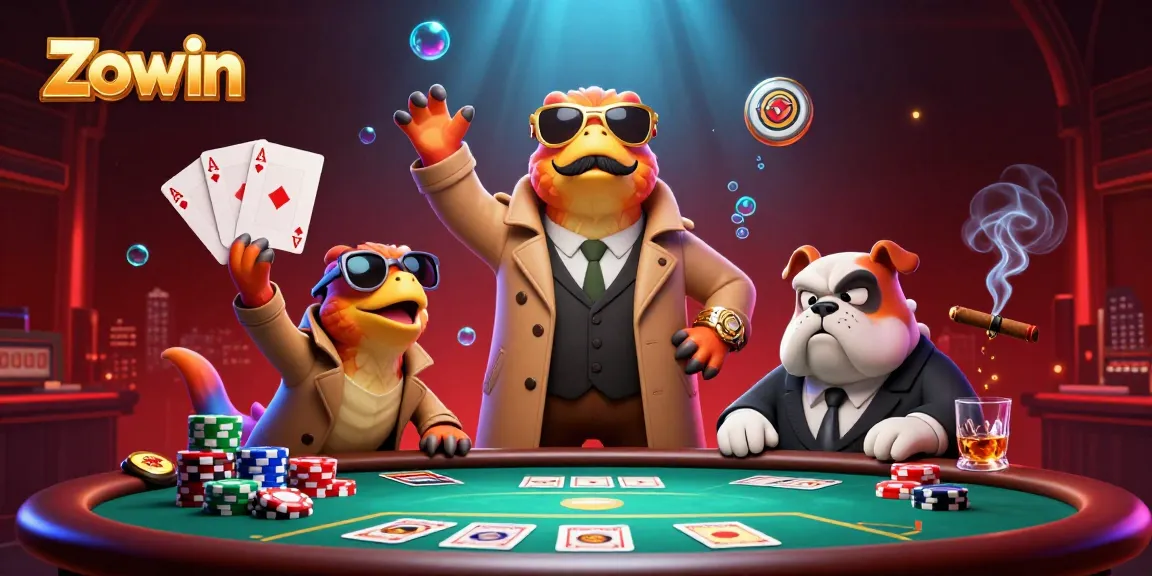 Zowin enhances your gaming experience with a dynamic casino scene featuring raptors in a trench coat.