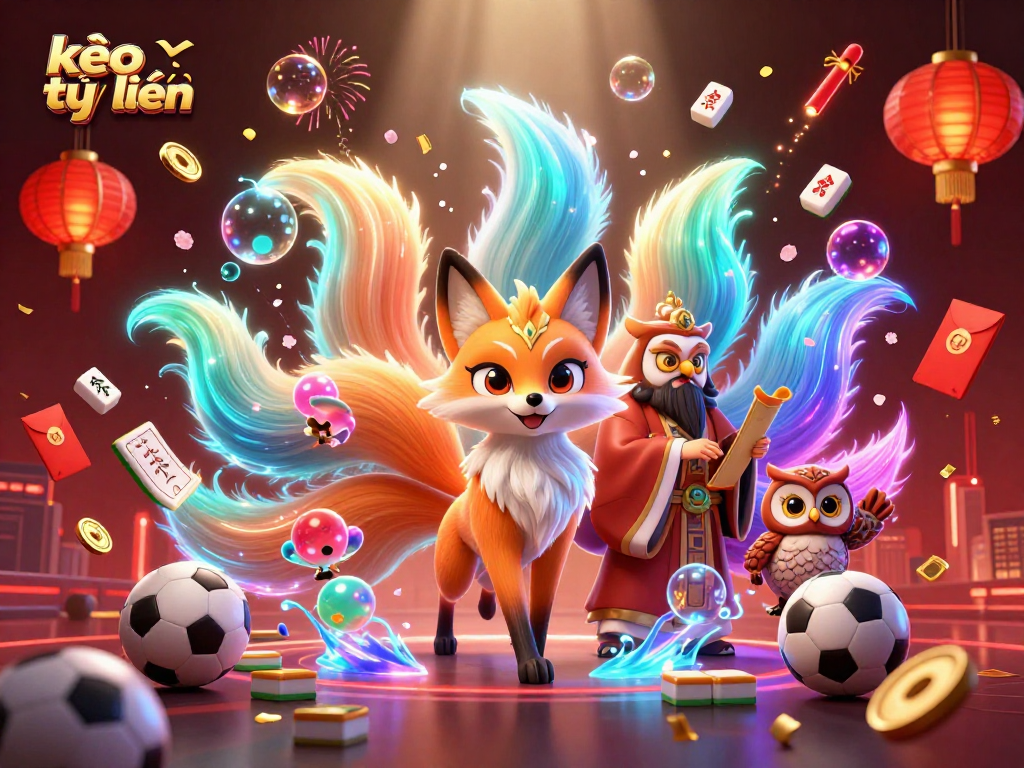 Experience kèo trực tuyến with vibrant fox spirit and wise owl amidst sports betting excitement.