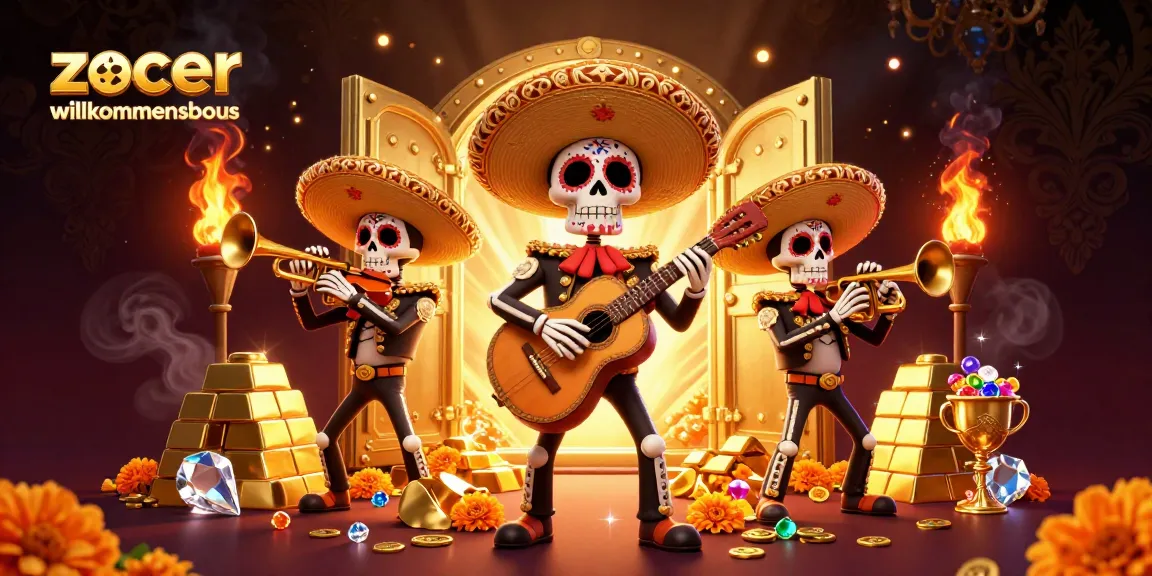 Erleben Sie den zoccer casino Willkommensbonus mit einer bunten Dia de los Muertos-Skeleton-Band, die den Abend erhellt.
