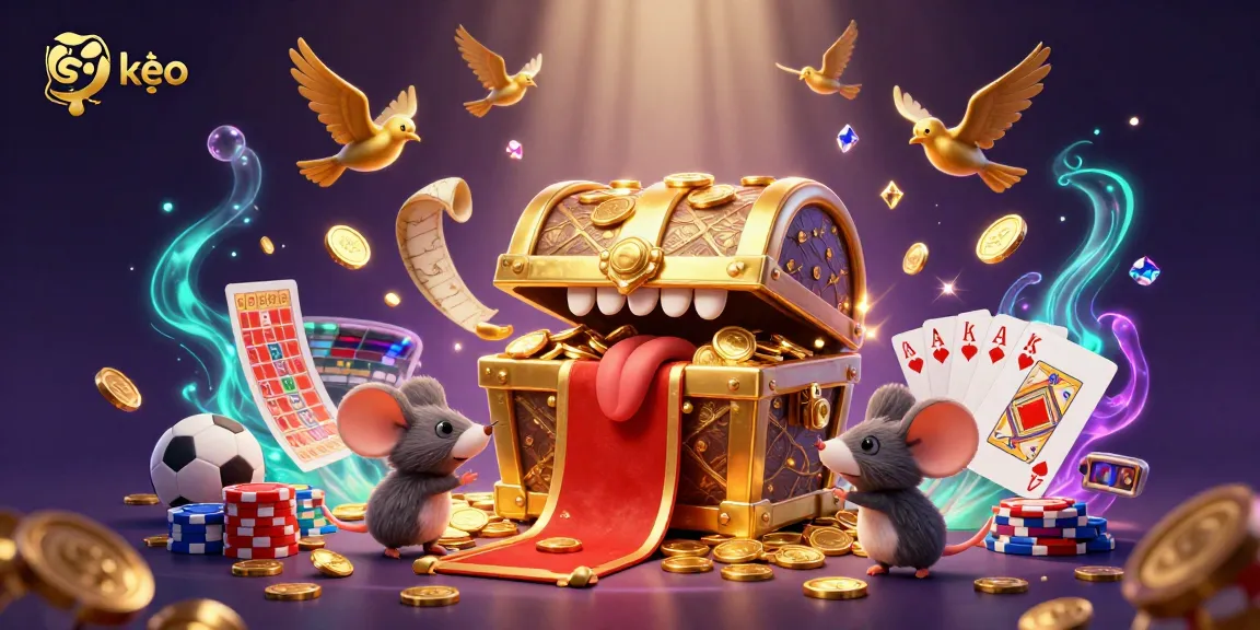 Soi kèo betting scene featuring a golden treasure chest and sports betting elements, attracting gamblers with rich visuals.