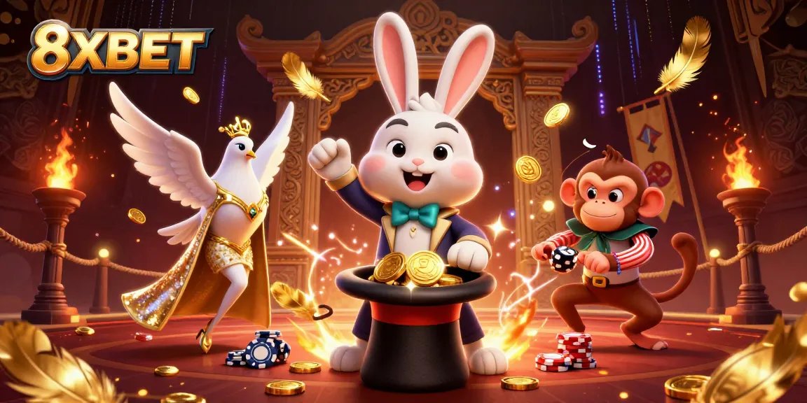 Experience the thrill of gaming with 8XBET's vibrant casino scene featuring magical characters and dynamic elements.