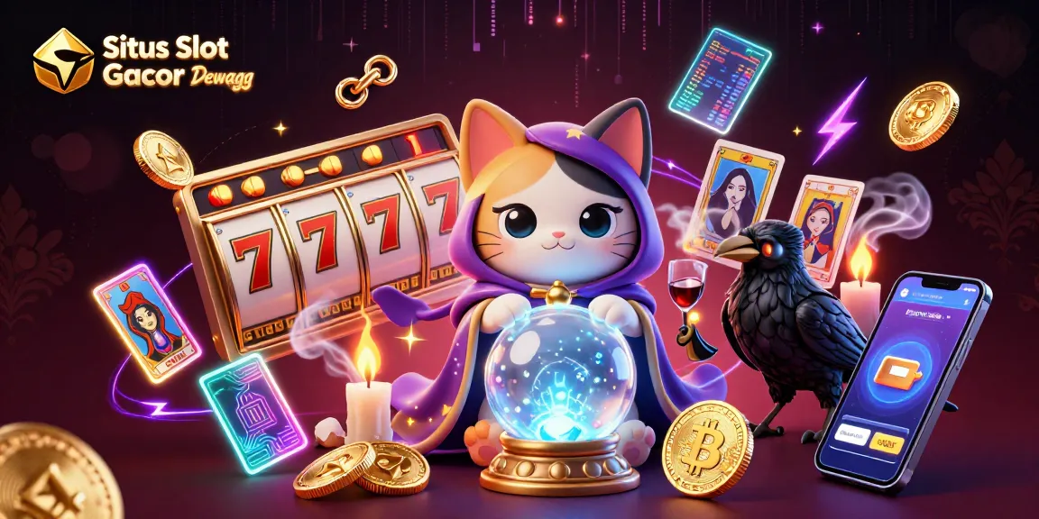 Engage with Situs Slot Gacor Dewagg's thrilling atmosphere featuring mystical characters, vibrant symbols, and dynamic gambling elements.