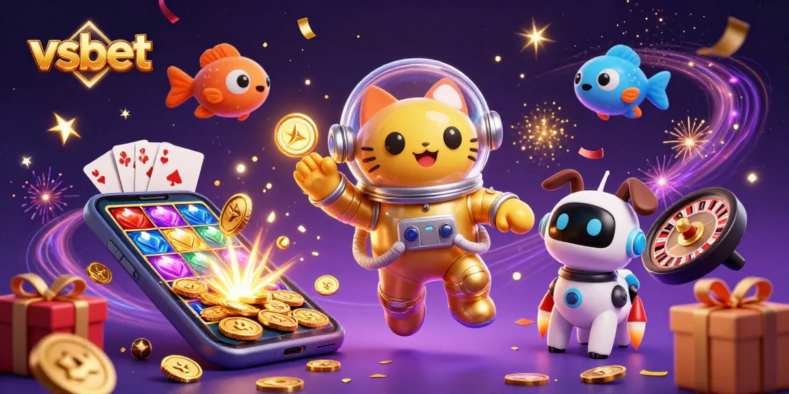 Experience thrilling gaming at vsbet with a vibrant casino scene featuring a 3D space astronaut cat.