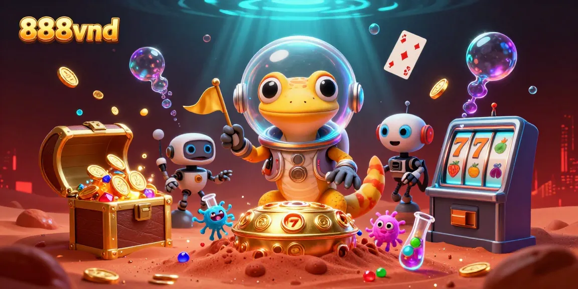 Experience thrilling adventures with 888vnd as a Martian gecko explores a golden casino.