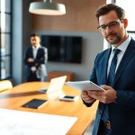 Headhunter Ingenieure führen ein Vorstellungsgespräch in einem modernen Büroumfeld.