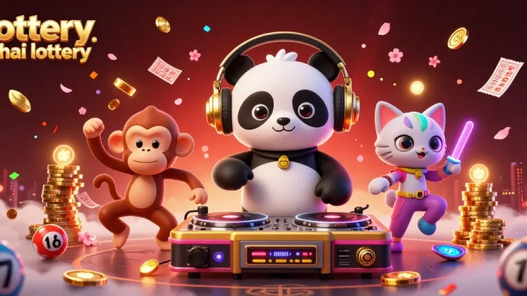 Spin and win with lottery thai lottery, featuring a vibrant 3D illustration of exciting characters and lottery elements.