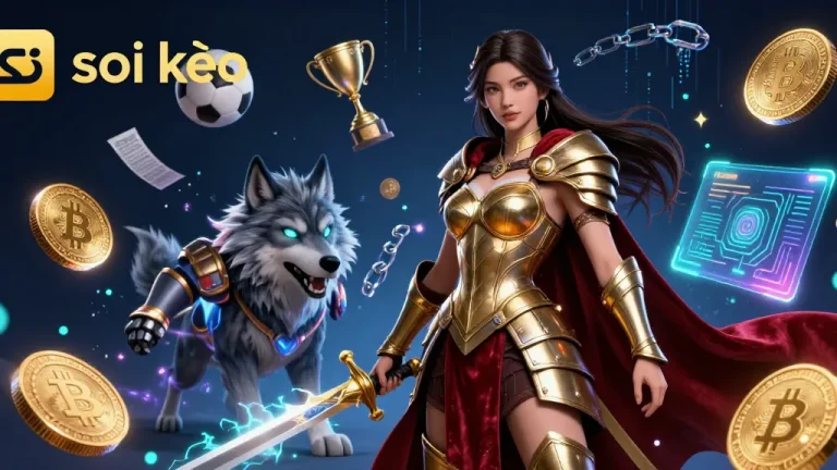 Soi kèo betting strategies visualized with a warrior queen and betting elements in a dynamic 3D scene.
